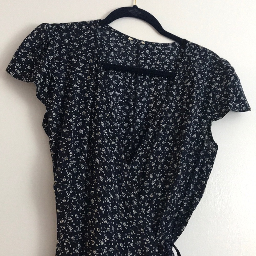 navy floral wrap dress